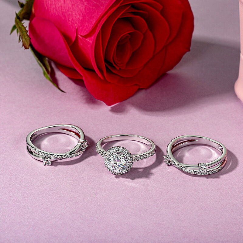 Jeulia Symmetrical Twisted Enhancer Halo Round Cut Bridal Set