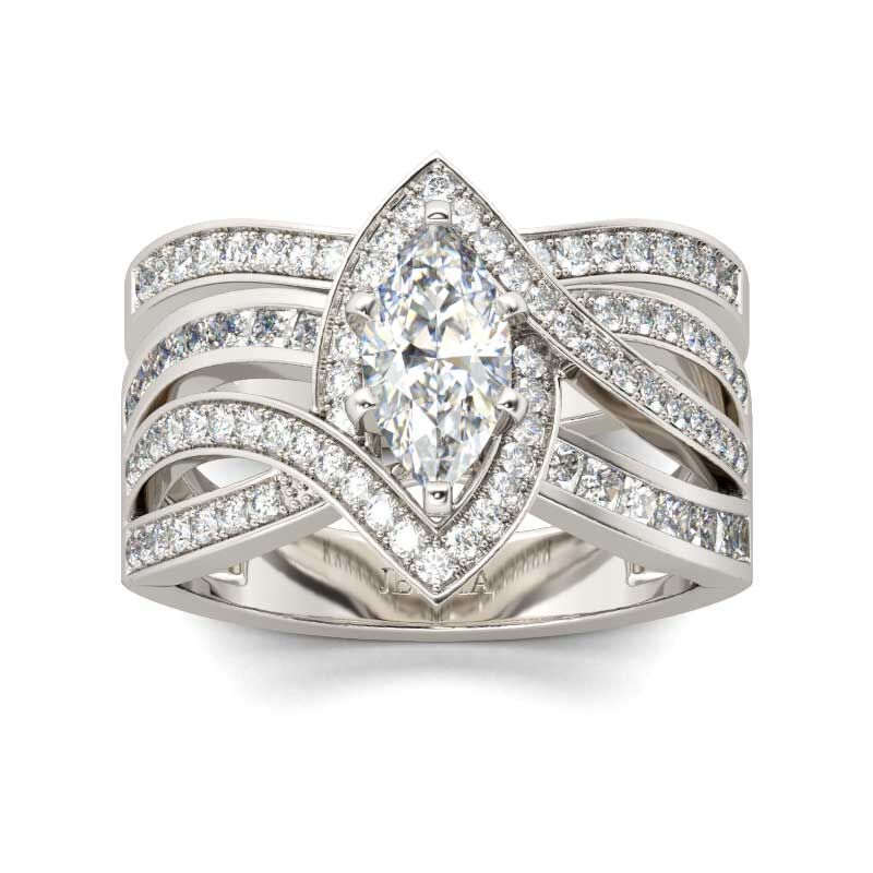 Jeulia Bypass Marquise Cut Sterling Silver Ring Set