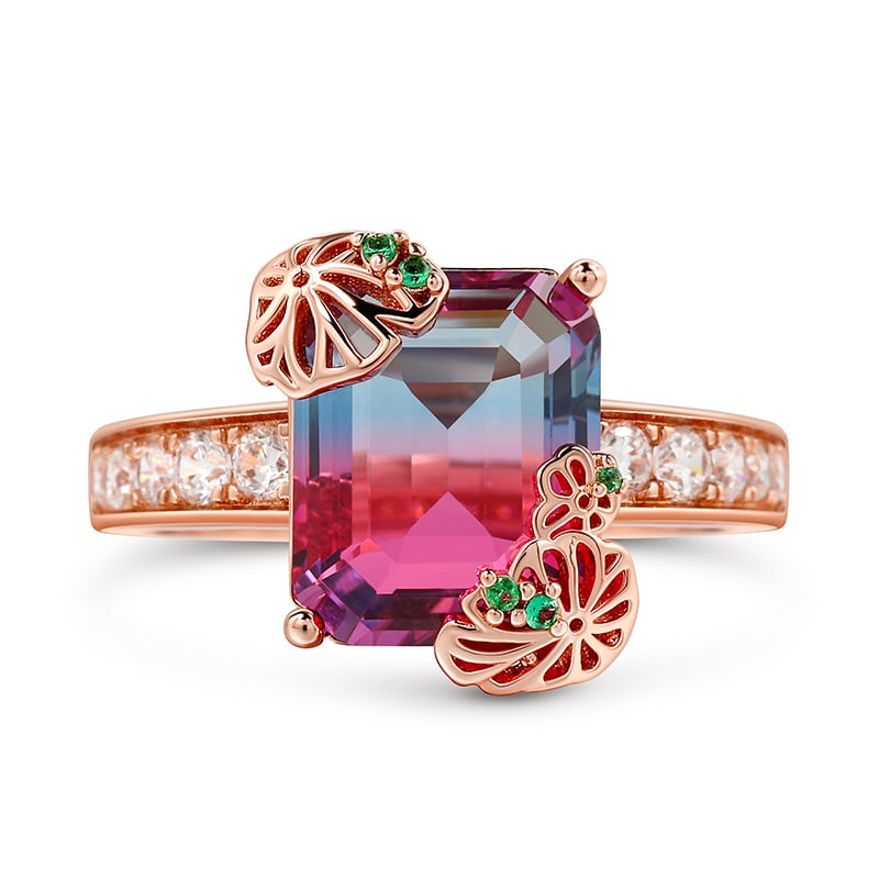 Jeulia "Eternal Pure Bliss" Water Lilies Inspired Emerald Cut Sterling Silver Ring