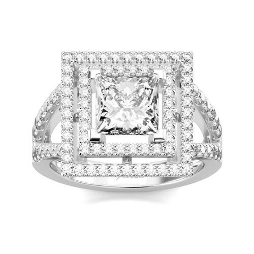 Jeulia Double Halo Princess Cut Sterling Silver Ring
