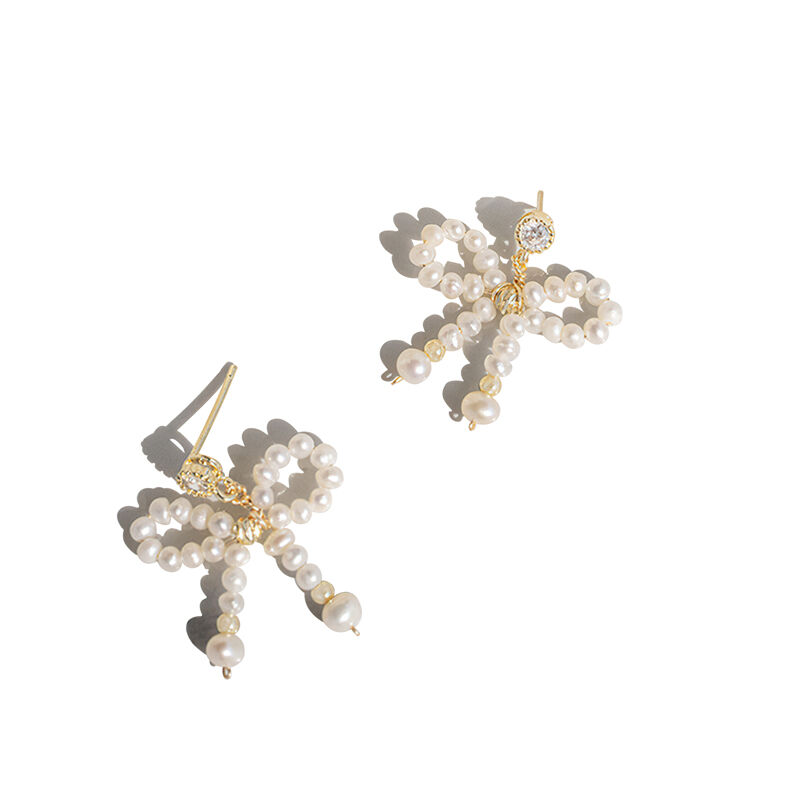 Jeulia Pearl Bowknot Design Sterling Silver Earrings