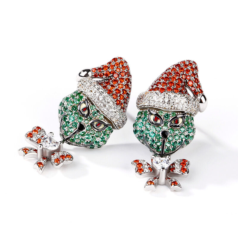 Jeulia "Holiday Cheermeister" Christmas Monster Inspired Sterling Silver Earrings