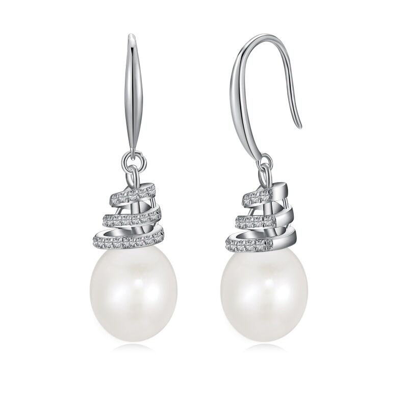 Jeulia Spiral Design Pearl Sterling Silver Drop Earrings