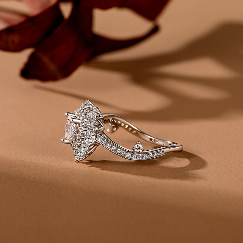Jeulia Anello di Promessa Cuore Doppio Alone con Torsione in Argento Sterling