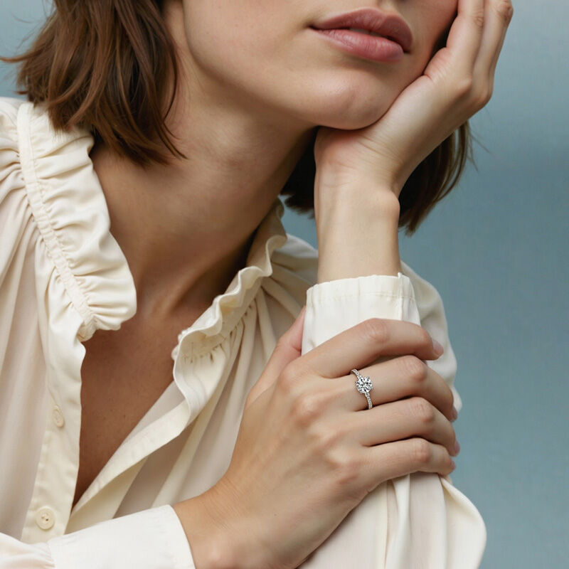 Jeulia Anillo de Boda Tres Piedras Simple Personalizado