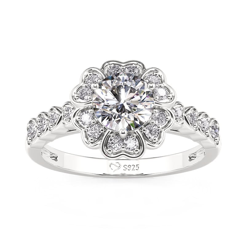 Jeulia Petal Design Heart Halo Engagement Ring