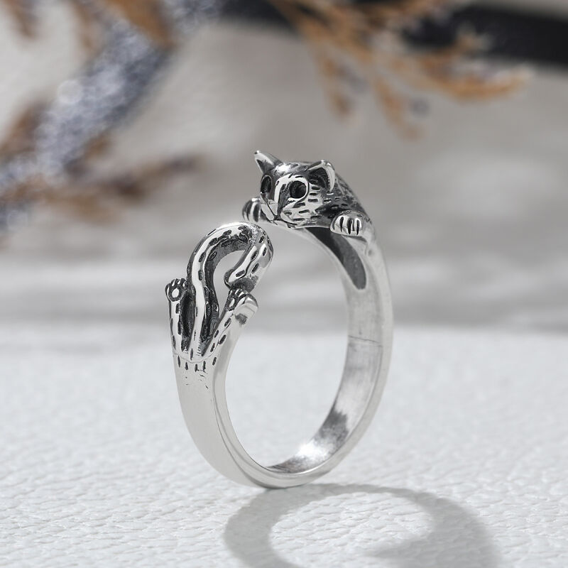 Jeulia "The Finger Pet" Cat Sterling Silver Open Ring