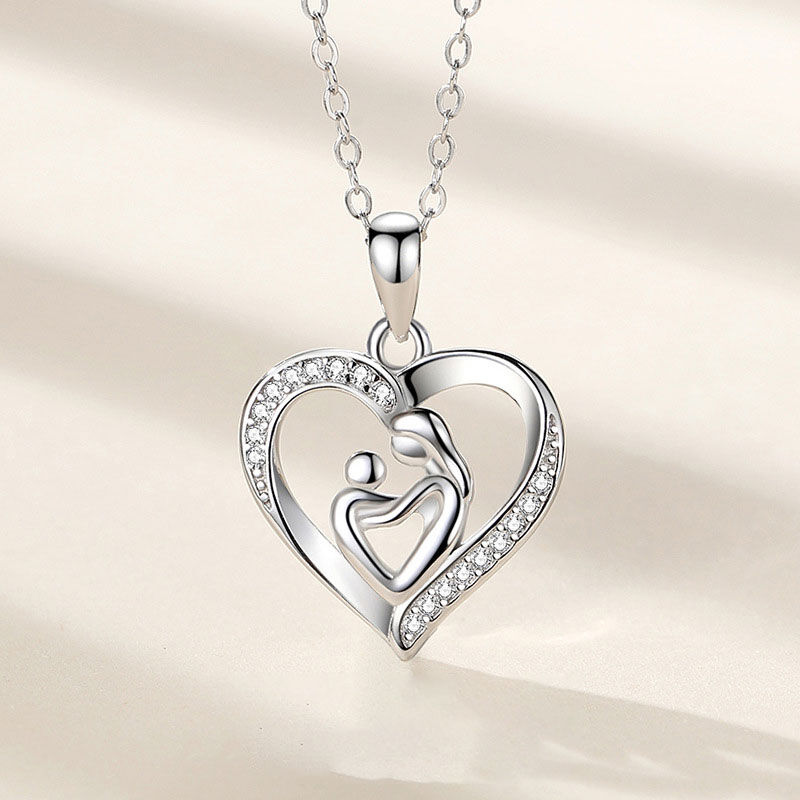Jeulia Mom and Baby Heaat Shape Sterling Silver Necklace