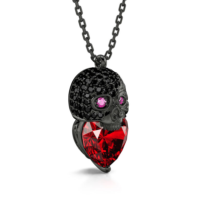 Jeulia "The Guardian" Waves Skull Heart Cut Sterling Silver Necklace