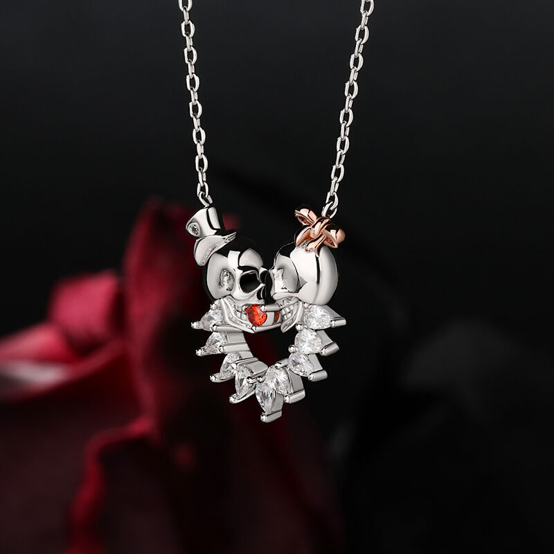 Jeulia "Eternal Love" Skull Design Sterling Silver Necklace