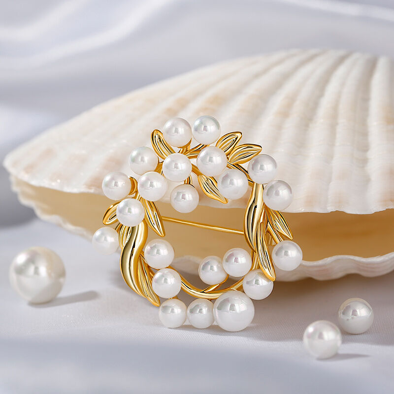 Jeulia Broche en forma de hoja de plata de ley con perlas cultivadas