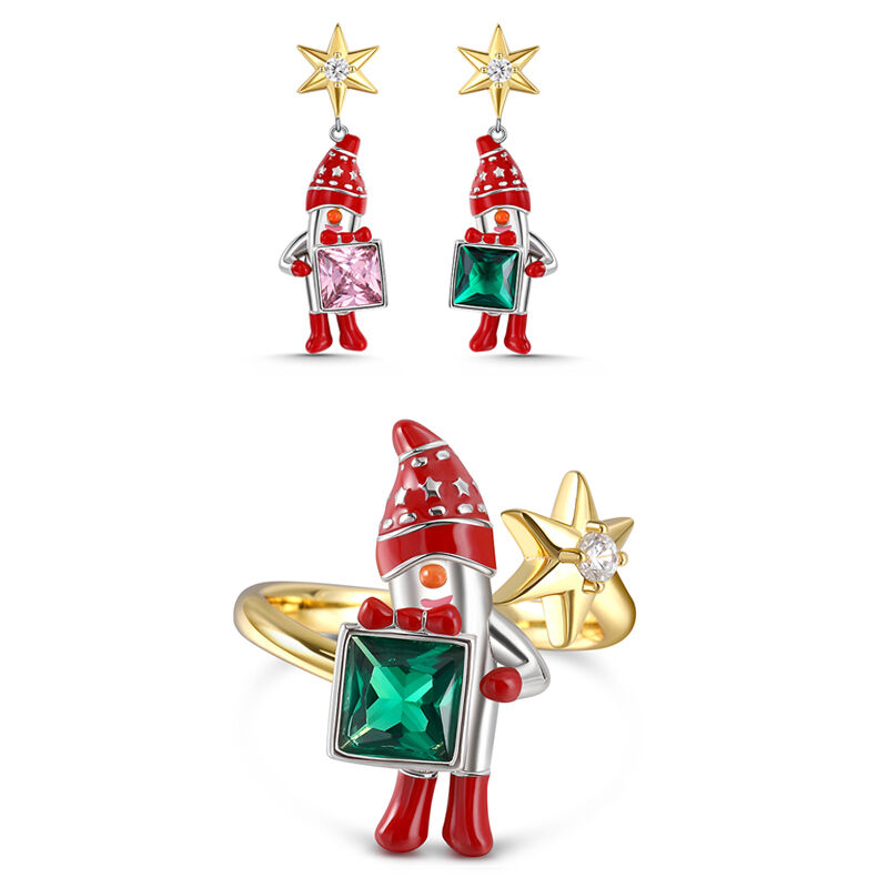 Jeulia "Dear Santa" Christmas Cute Cartoon Santa Claus Sterling Silver Jewelry Set