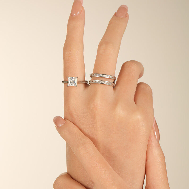 Jeulia Princess Cut Enhancer Sterling Silver Ring Set