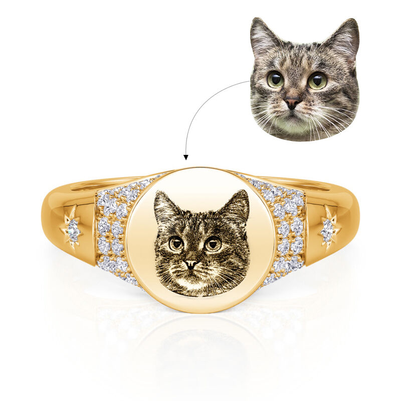 Jeulia Esenciales del Día Anillo Dorado con Foto de Mascota Personalizada y Piedra de Nacimiento