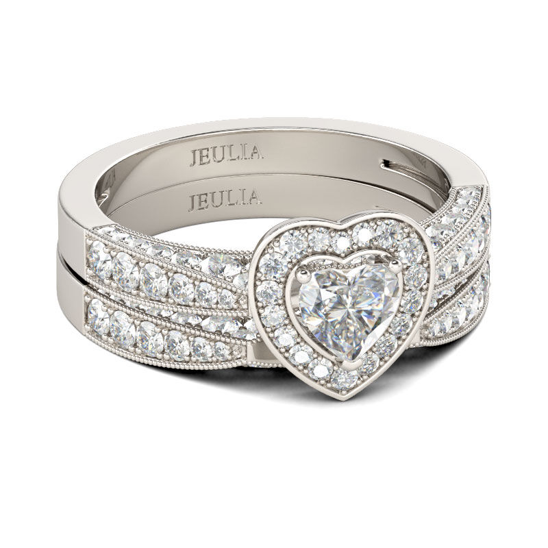 Jeulia Halo Heart Cut Sterling Silver Ring Set