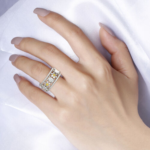 Jeulia Flower Design Emerald Cut Sterling silver Ring