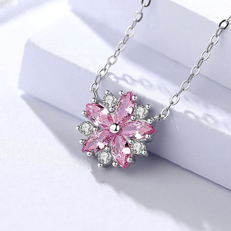 Jeulia Sweet Floral Pink Petals Sterling Silver Necklace