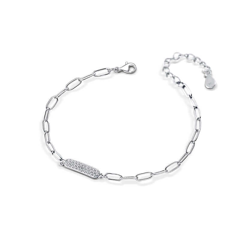 Jeulia Sparkling Round Cut with Chain Sterling Silver Bracelet