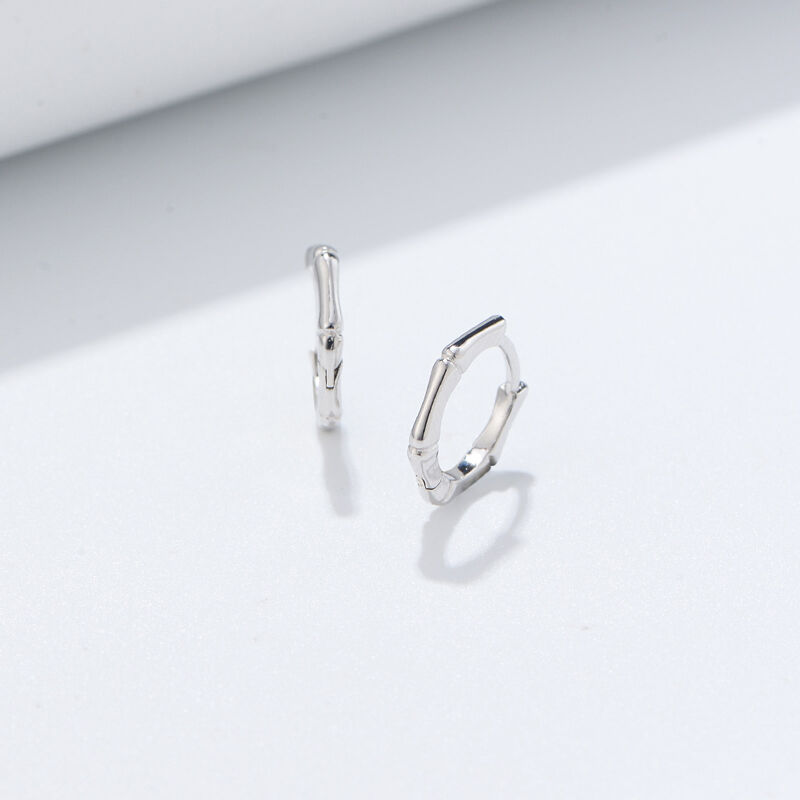 Jeulia Bamboo Design Sterling Silver Hoop Earrings