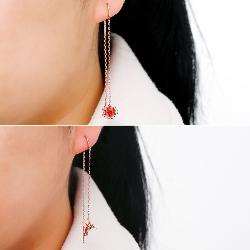Jeulia "Hummingbird＆Flower" Sterling Silver Threader Earrings