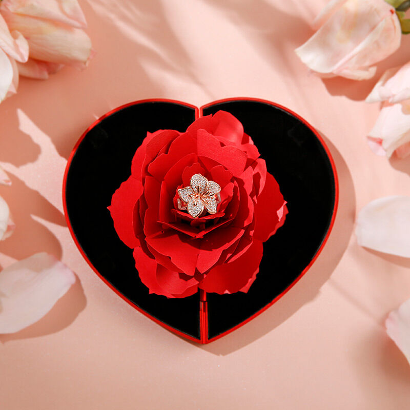 Jeulia Heart Shape Rose Flower Ring Box