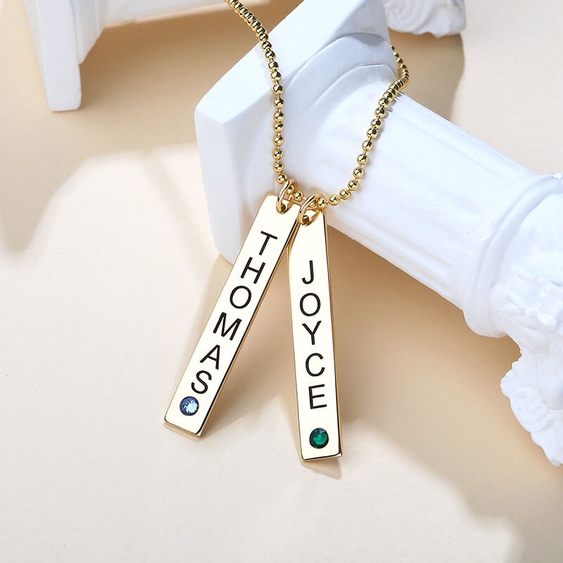 Jeulia Engraved Vertical Bar Necklace With Stones Sterling Silver