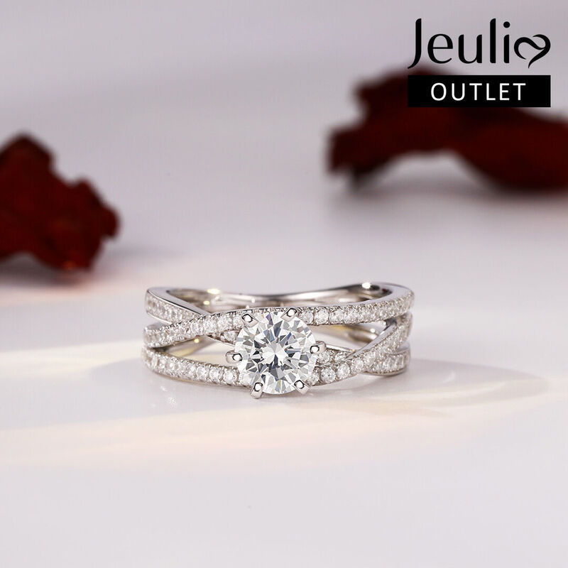 Jeulia Crossover Round Cut Sterling Silver Ring