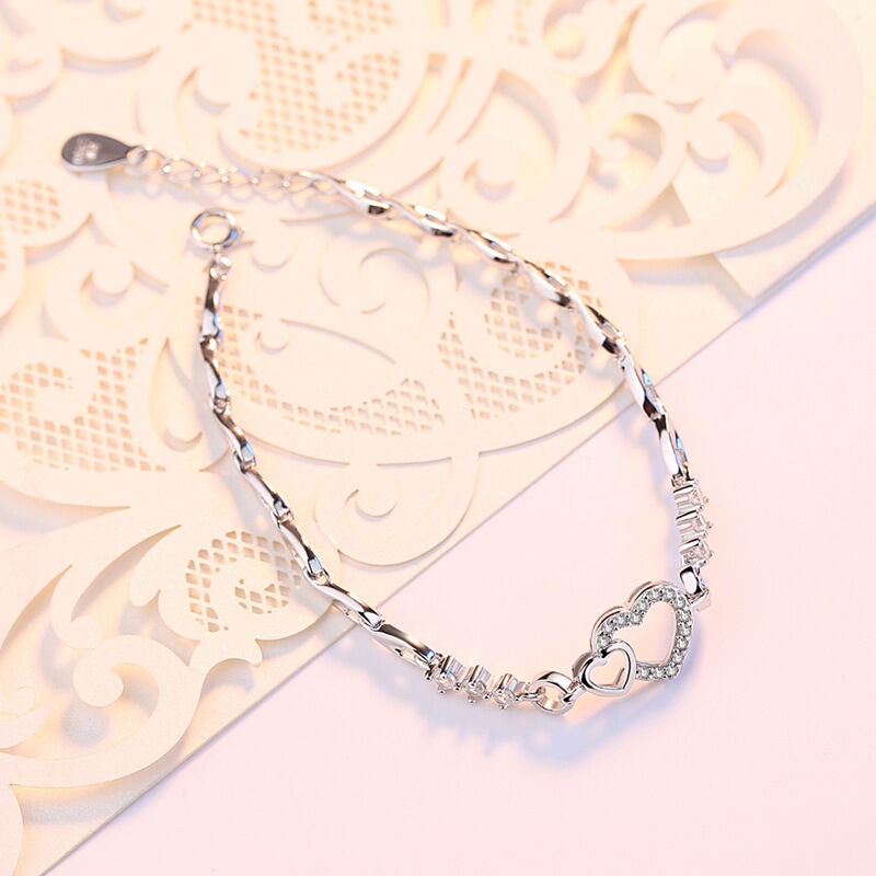 Jeulia Pulsera De Plata Esterlina 925 Dulce Corazón Simple