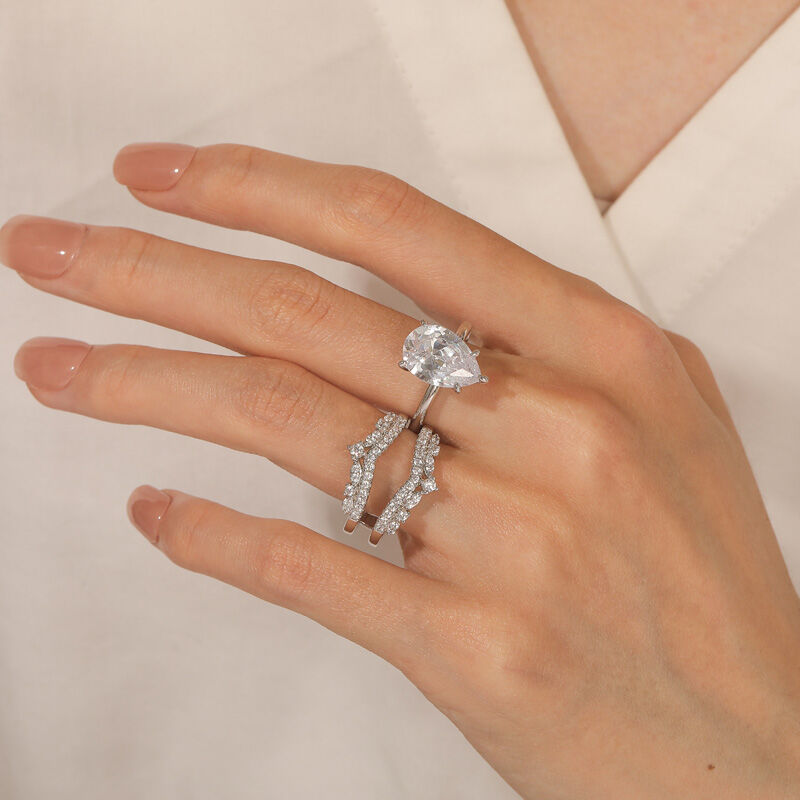 Jeulia Set Anello di Fidanzamento Taglio Pera con Enhancer in Argento Sterling