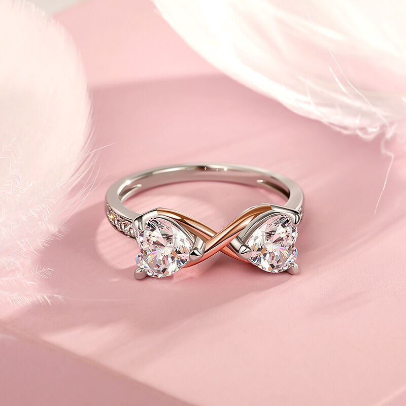 Jeulia Custom Double Heart Two Tone Infinity Ring