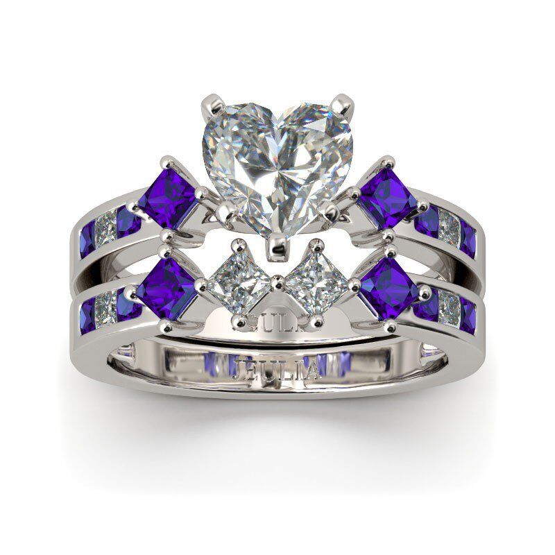 Conjunto De Anillos De Talla Cordiforme De Jeulia En Plata De Ley