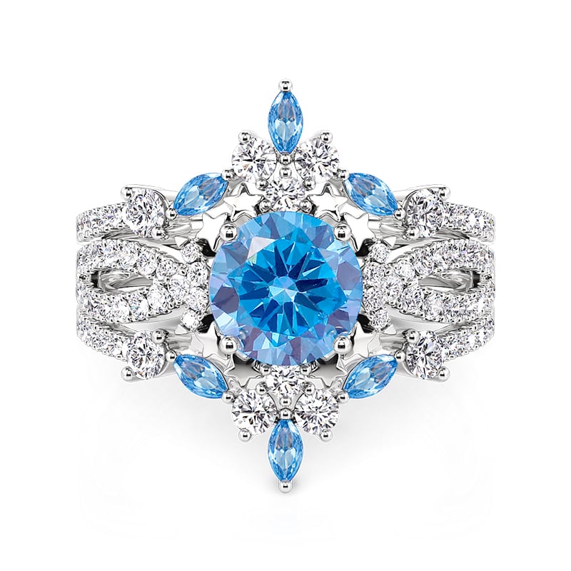 Jeulia Aquamarine Star and Moon Twist Ring Set 3PCs