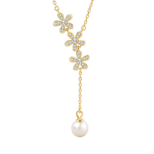 Jeulia Sweet Flower with Pearl Sterling Silver Necklace