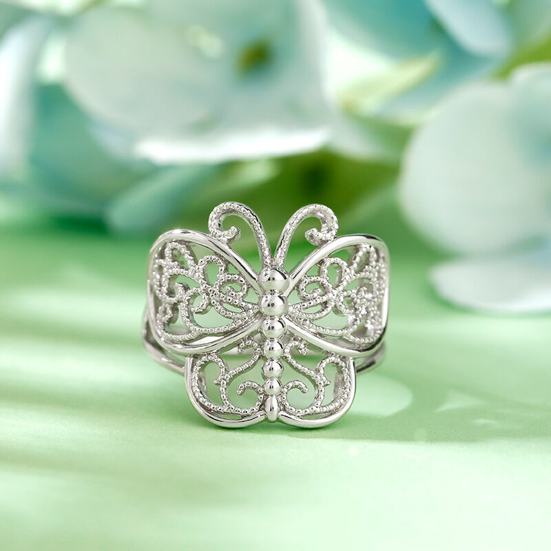 Jeulia Milgrain Schmetterlingsform Sterling Silber Ring