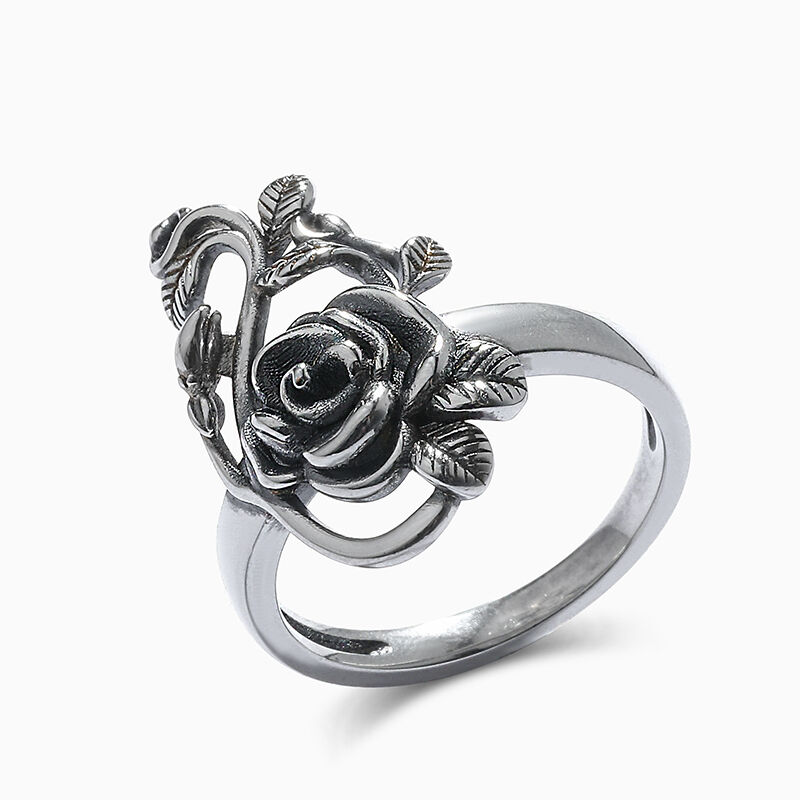 Jeulia Anillo con la flor de rosa de plata de ley