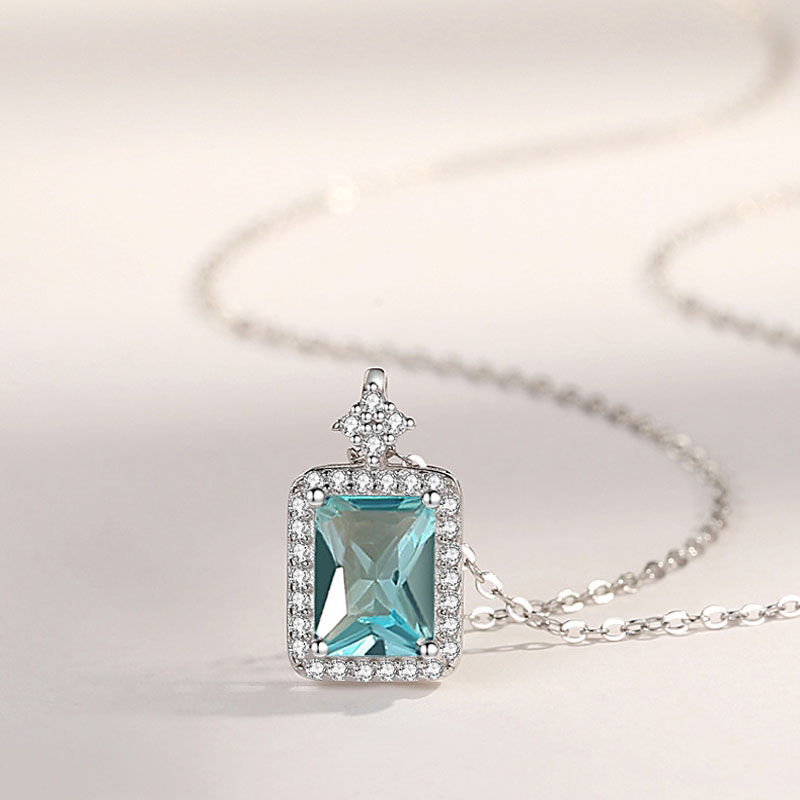 Jeulia Elegant Emerald Cut Aquamarine Sterling Silver Necklace