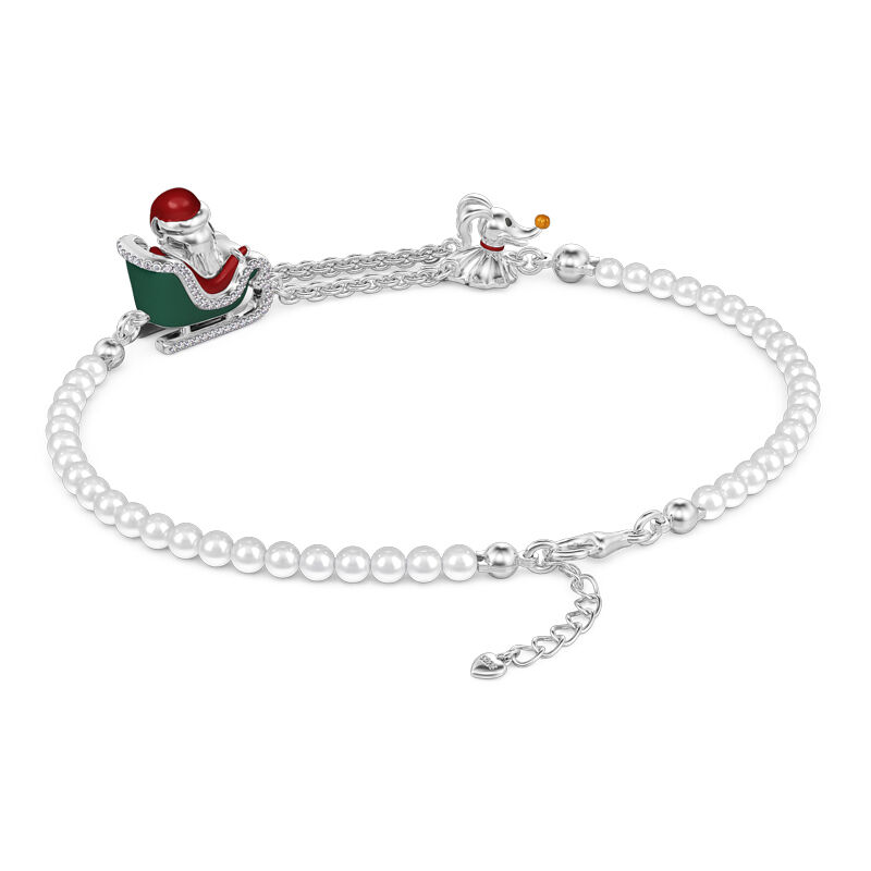 Jeulia "Holiday Cheermeister" Santa Jack&Zero Cultured Pearl Sterling Silver Bracelet（195mm）