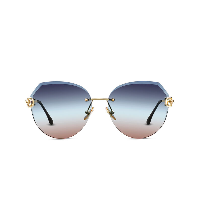 Jeulia "Neon City" Round Rimless Grey-Green-Brown Gradient Polarized Women's Sunglasses