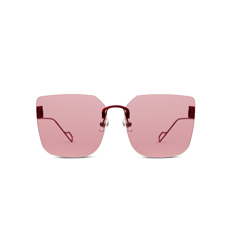 جوليا نظارة شمسية مربعة بدون إطار كبيرة حمراء للنساء
