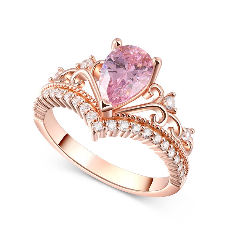 Jeulia Crown Pear Cut Synthetic Morganite Sterling Silver Ring