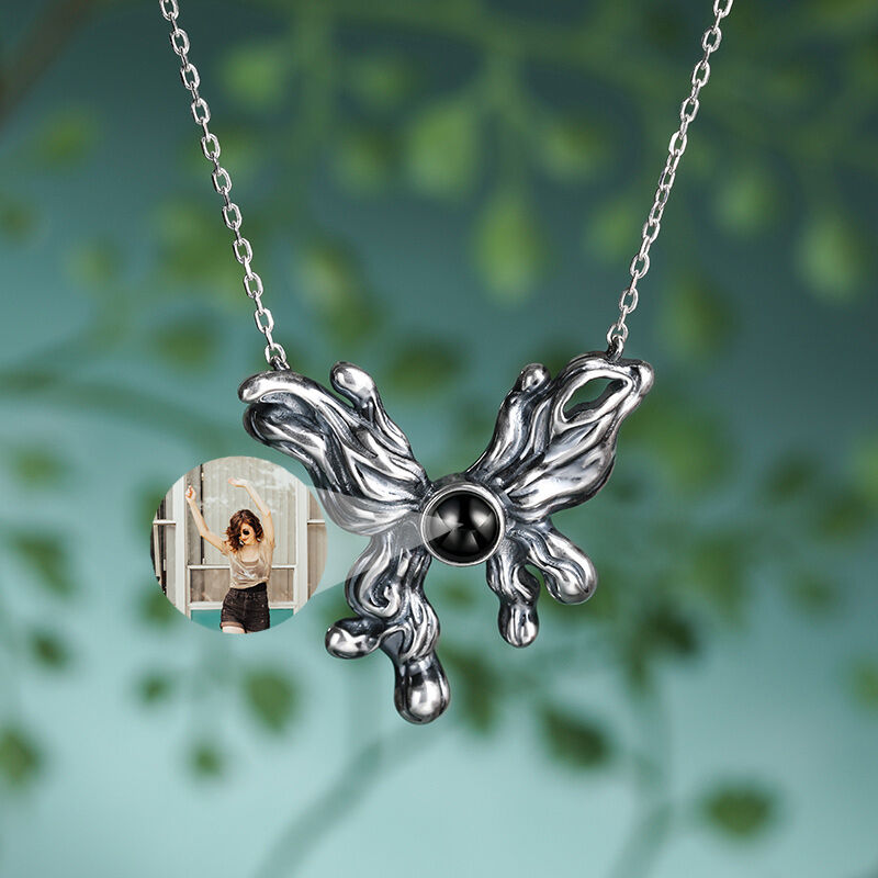 Jeulia "Be Free" Butterfly Personalized Photo Projection Sterling Silver Necklace
