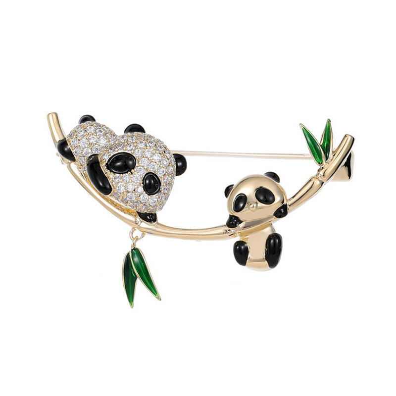 Jeulia "Have Fun" Mom and Baby Panda Design Brooch