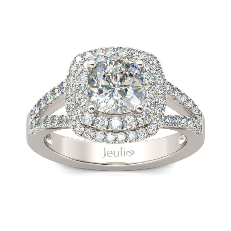 Jeulia Halo Split Shank Cushion Cut Sterling Silver Engagement Ring