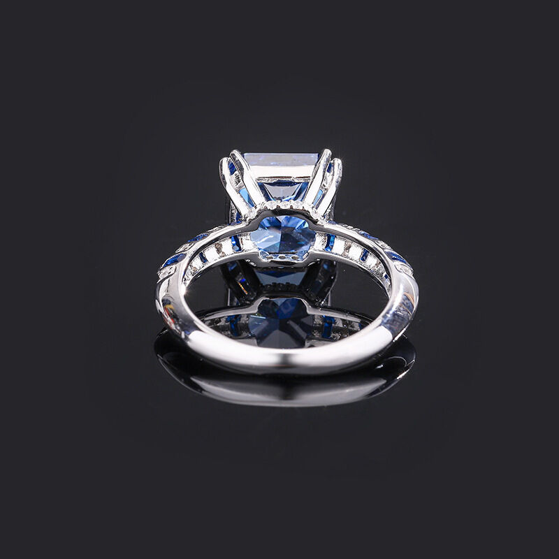 Jeulia Royal Blue Radiant Engagement Ring Two Tone Sterling Silver