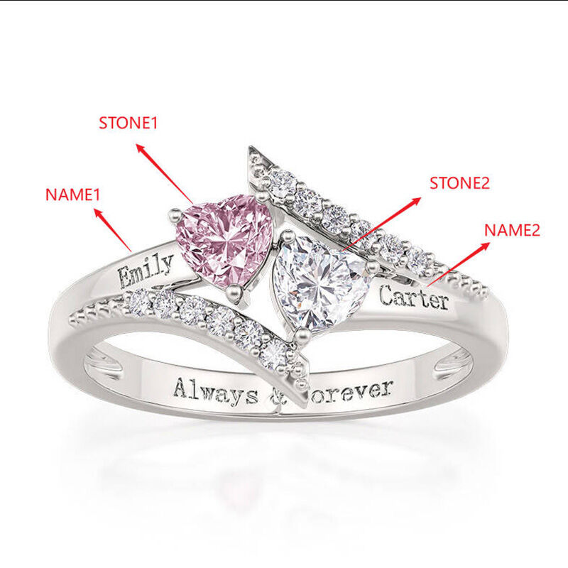 Jeulia "Heart to Heart" Custom Engagement Ring with Birthstone and Engraving