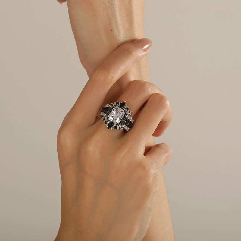 Jeulia Luna Astra Måne och Stjärna Ringset Radiant Cut Sterling Silver