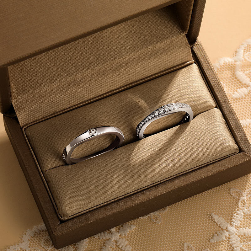 Jeulia Classic Minimalist Couple Rings Set Sterling Silver