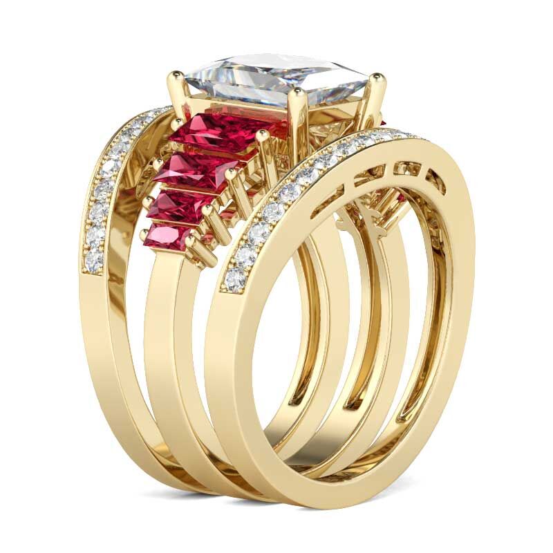 Jeulia Terno De Anillos Con Tono Dorado De Talla Redonda En Plata De Ley