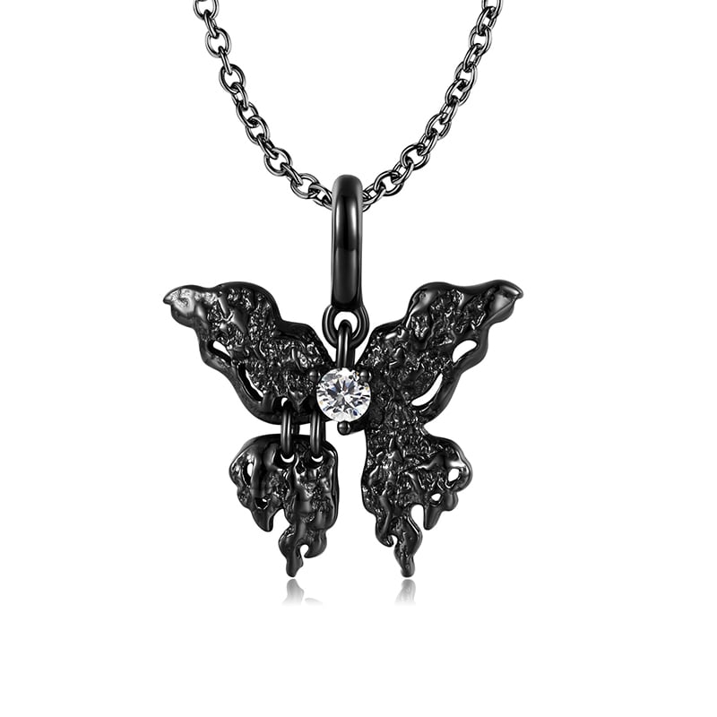 Jeulia Dark Style Butterfly Sterling Silver Necklace