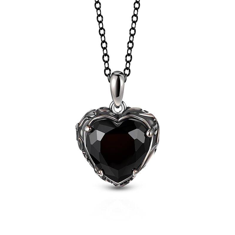 Jeulia Aged Finish Black Heart Necklace Sterling Silver